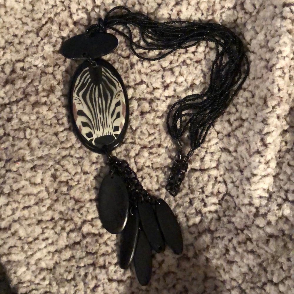 Black wood zebra necklace